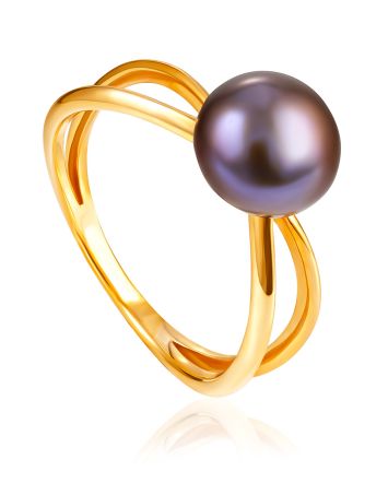 Minimalist Dark Pearl Ring, Ring Size: 6 / 16.5, image 