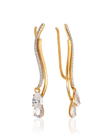 Refined Climber Earrings With Drop Shaped Crystals, image 