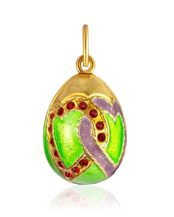 Chic Green Enamel Egg Pendant With Pink Crystals The Romanov, image 