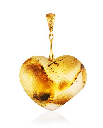 Bold Textured Amber Heart Pendant, image 
