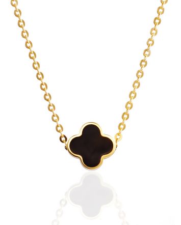 Classy Gilded Chain Necklace With Amber Clover Shaped Pendant, image 