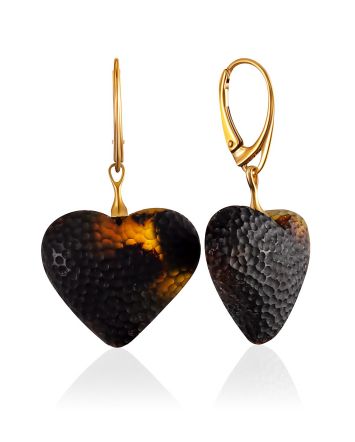 Textured Amber Heart Earrings, image 