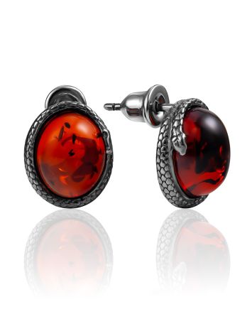 Snake Motif Earrings With Amber Centerstones, image 