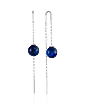 Chic Chain Earrings With Blue Amber, image 