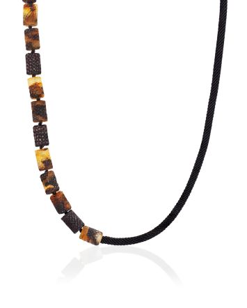 Textile Cord Necklace With Mix Tone Amber Beads, image 