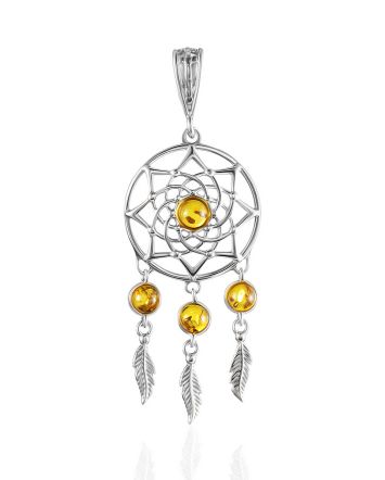 Designer Dream Catcher Pendant With Amber, image 