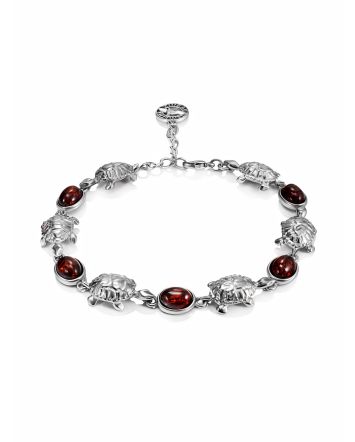 Link Bracelet With Amber And Tiny Turtles, image 