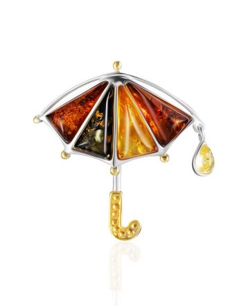Playful Umbrella Brooch With Amber, image 