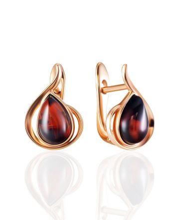 Refined Cherry Colored Amber Earrings, image 