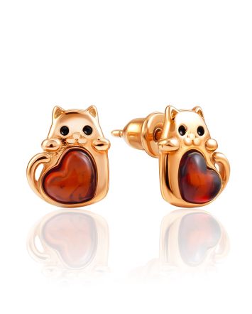 Amber Cat Stud Earrings, image 