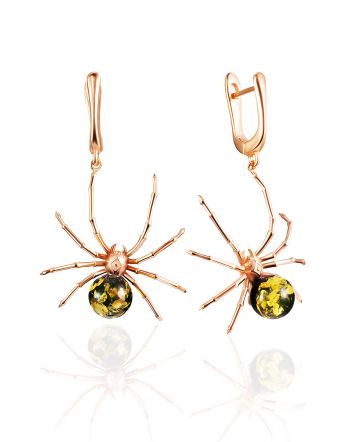 Chic Spider Design Earrings With Amber, image 