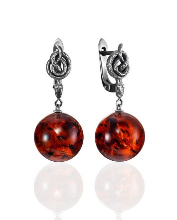 Designer Snake Motif Earrings With Amber, image 