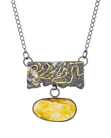 Fabulous Handcrafted Necklace With Natural Amber And Gilding, image 