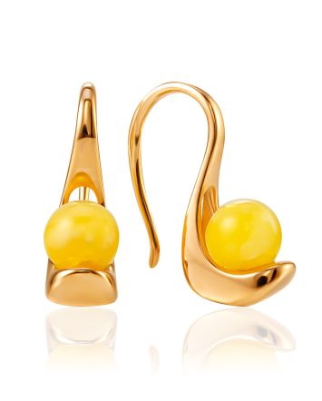 Sleek Earrings With Natural Amber, image 