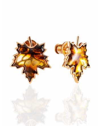 Maple Leaf Earrings With Amber, image 