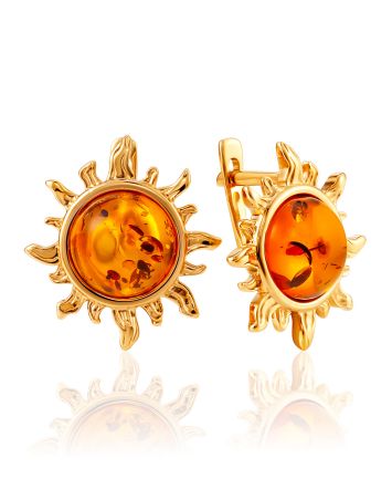 Sun Earrings With Amber Centerstones, image 