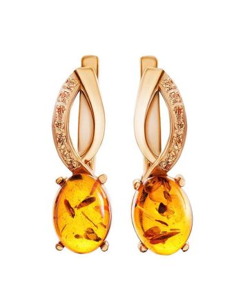 Cognac Amber Earrings In Gold With Crystals The Raphael, image 
