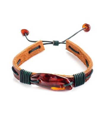 Leather Tie Bracelet With Cognac Amber The Copacabana, image 