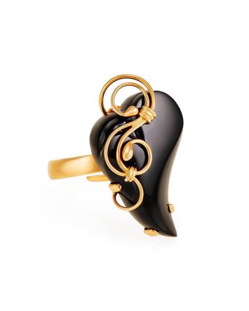 Black Synthetic Onyx Ring In Gold The Serenade, Ring Size: Adjustable, image 
