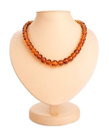 Cognac Amber Ball Beaded Necklace, image 