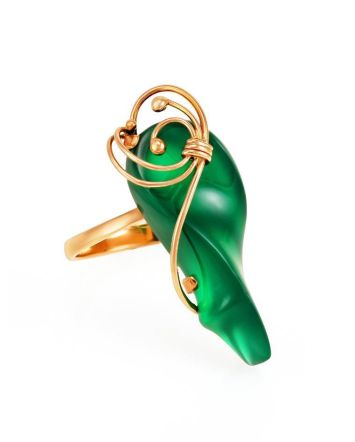Refined Golden Ring With Green Synthetic Onyx The Serenade, Ring Size: Adjustable, image 