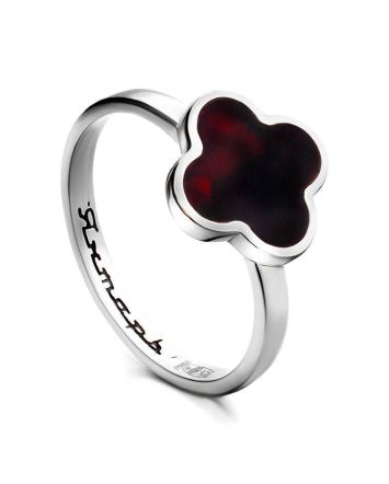 Alhambra Amber Ring In Sterling Silver The Monaco, Ring Size: 5 / 15.5, image 