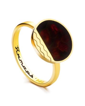 Round Amber Ring In Gold-Plated Silver The Monaco, Ring Size: 8.5 / 18.5, image 