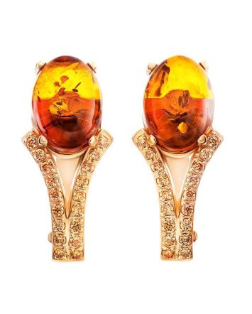 Amber Earrings In Gold With Crystals The Raphael, image 