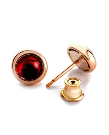 Adorable Cherry Amber Studs In Gold-Plated Silver The Berry, image 