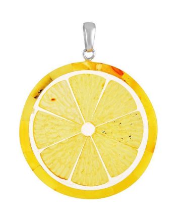 Round Amber Pendant In Sterling Silver The Orange, image 