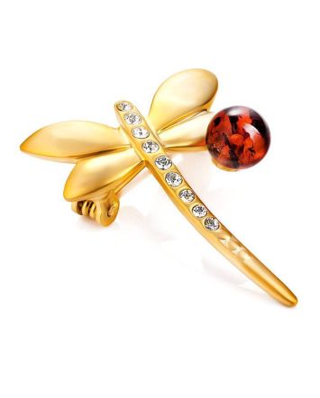 Gold Plated Brooch With Amber And Crystals The Beoluna, image 