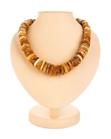 Textured Honey And Cognac Amber Beaded Necklace, image 