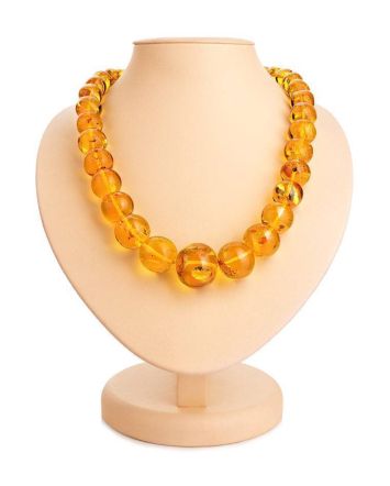 Bold Lemon Amber Ball Beaded Necklace, image 