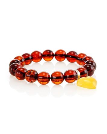 Amber Beaded Bracelet With Heart Shaped Dangle, image 