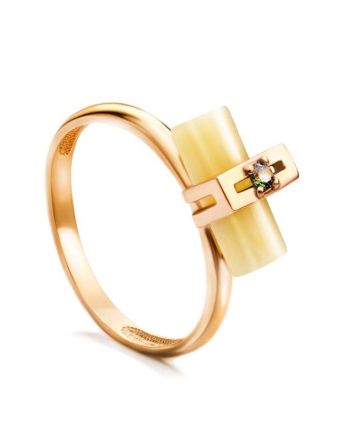 Cylindrical Cut Amber Ring In Gold With Crystal The Scandinavia, Ring Size: 8 / 18, image 