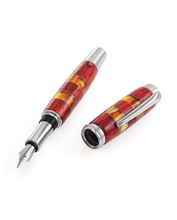 Handcrafted Padauk Wood Fountain Pen With Honey Amber The Indonesia, image 