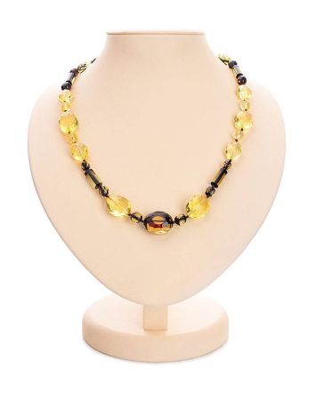 Faceted Lemon Amber Beaded Necklace, image 