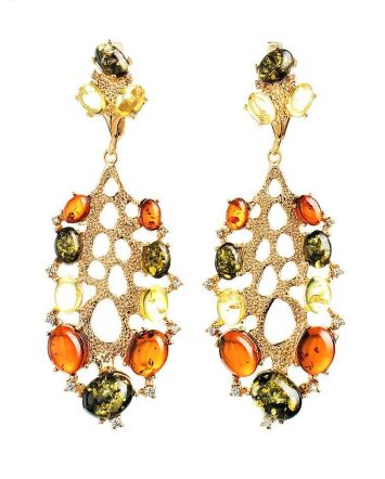 Gold-Plated Drop Earrings With Multicolor Amber The Verdi, image 