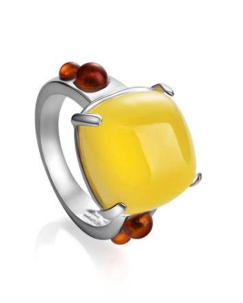 Stylish Geometric Amber Ring In Sterling Silver The Prussia, Ring Size: 11.5 / 21, image 