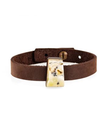 Handcrafted Leather Bracelet With White Amber The Indonesia, image 