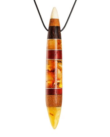 Multicolor Wooden Pendant With Honey Amber The Indonesia, image 