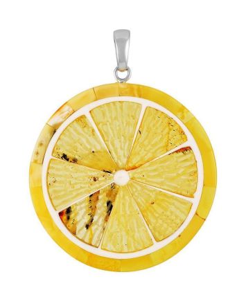 Round Amber Pendant In Sterling Silver The Orange, image 