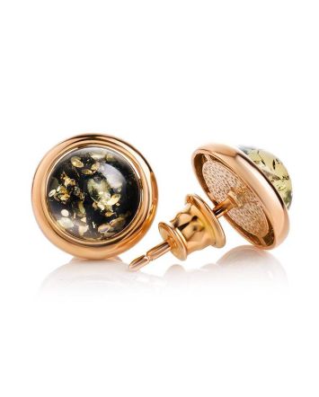 Luminous Gold-Plated Studs With Green Amber The Berry, image 