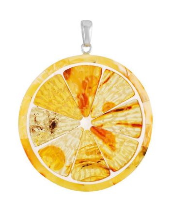 Round Amber Pendant In Sterling Silver The Orange, image 