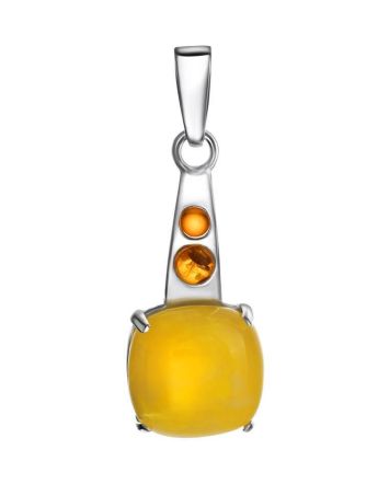 Adorable Square Silver Pendant With Homey Amber The Prussia, image 