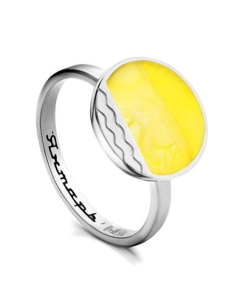 Sterling Silver Ring With Flat Cut Amber The Monaco, Ring Size: 9 / 19, image 