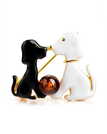 Lovely Enamel Brooch With Cognac Amber The Beoluna, image 