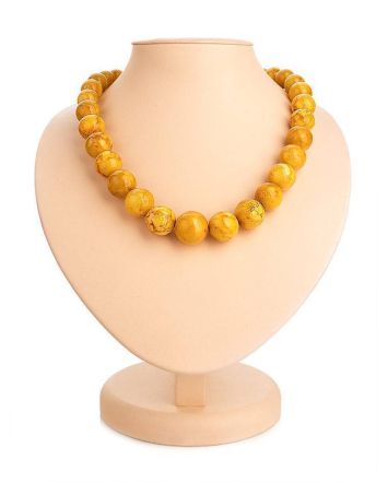 Molded Honey Amber Ball Beaded Necklace, image 