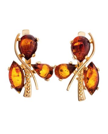 Bold Cognac Amber Earrings In Gold-Plated Silver The Verbena, image 