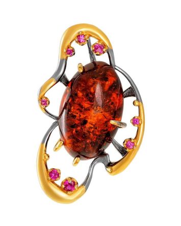 Gold-Plated Pendant With Cognac Amber and Crystals The Pompadour, image 